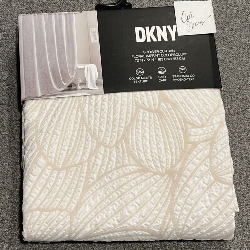 DKNY Fabric Shower Curtain Floral Imprint Colorsculpt Large Flowers Textured New
